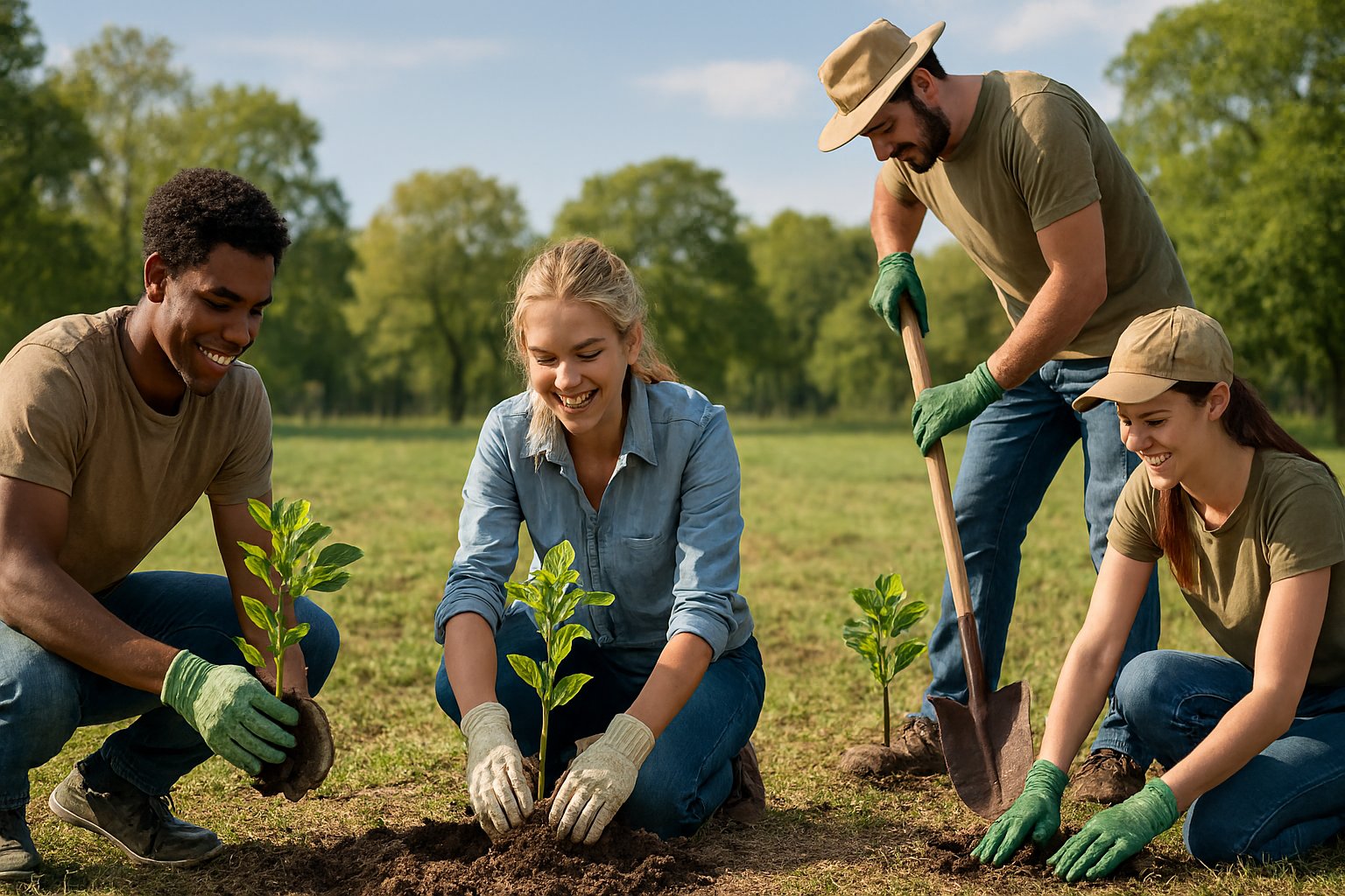 Personas sembrando árboles